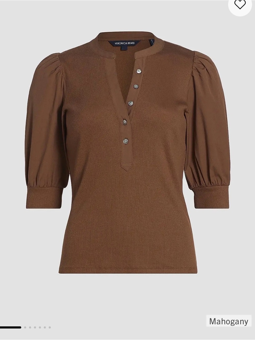 Veronica Beard Coralee Puff Sleeve Button Front Top, Size Medium